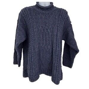 Vintage Donegal Sweater Large Blue Wool Chunky Irish Fisherman Cabin Aran Cable
